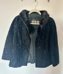 Giacca cappotto vintage pelliccia salone Carson Pirie Scott collo visone nero M/L anni 50 - Foto 1 di 14
