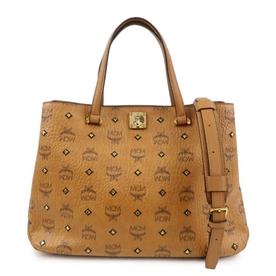 MCM Visetos PVC Cuero 2 Vías Bolso de Hombro de Mano Tachuelas Coñac Auténtico Usado Envío Gratis Foto 1 de 4