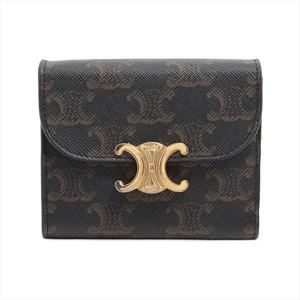 Cartera compacta Celine Triomphe pequeña con solapa PVC y cuero marrón oscuro x ceja - Imagen 1 de 7