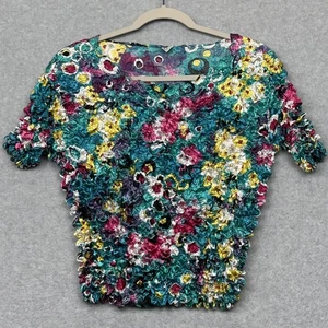 Popcorn Crinkle Blumen Shirt Damen Einheitsgröße Mehrfarbig Kurzarm Stretch - Bild 1 von 8