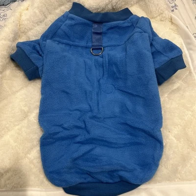 Dog Sweater Warm Fleece Body with Leash Hook Blue Size Medium for Smaller Breeds - Image 1 of 4