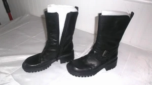 Nine West Damengröße 6 1/2 M Motorradstiefel schwarz Riemen Schnalle Blockreißverschluss - Bild 1 von 5