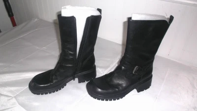 Nine West Women Size 6 1/2 M Motorcycle Boots Black Straps Buckle Block Zip - Image 1 of 4