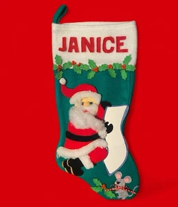 1984 Rennoc "Santa's List" w/ Mouse & Holly Felt Christmas Stocking 18" “Janice” - Picture 1 of 6