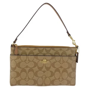 COACH Signature F1832 Handbag accessory pouch Beige Brown Gold Hardware PVC - Picture 1 of 10