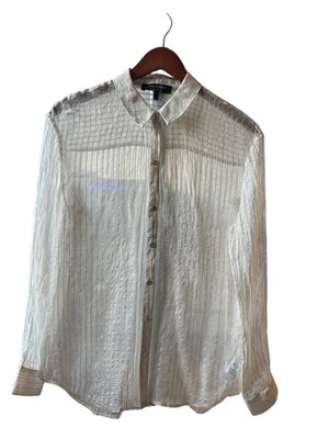 Blusa Juicy Couture para mujer 100 % seda transparente con botones marfil manga larga S Foto 1 de 4