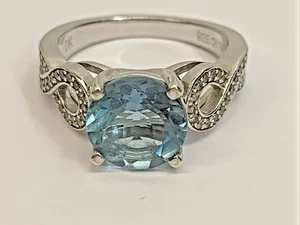 Sterling Silber 925 signiert DK Blau Grün Topas Infinity Ring Größe 7 Retro HÜBSCH - Bild 1 von 23
