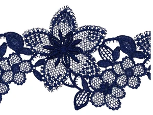 12 Cm Passamaneria Applicazione Ritagliabile Pizzo Macramè Blu Fiore Alto 10 Cm - Foto 1 di 4