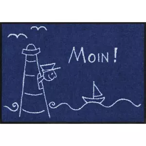 Salonloewe Fußmatte waschbar Leuchturm 50x75 cm blau weiß Schmutzfangmatte - Bild 1 von 9