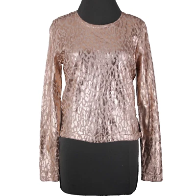 Jennifer Lopez NEW $58 Gilded Glamour Sz M Pink Metallic Animal Print Cotton Top - Image 1 of 4