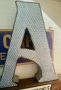 Jumbo Rustic Hammered Galvanized Metal Monogram Letter "A" Wall Decor 31.5" New - Picture 1 of 22