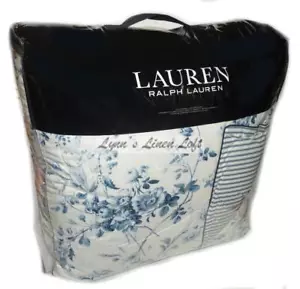 Ralph Lauren Annie blau Blumenmuster VOLL/KÖNIGIN TRÖSTENSET 3P $ 420 Streifen Reverse - Bild 1 von 10