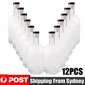 12 x 500ml Glass Spirit Vodka Whiskey Bottles Black Cork 19.5cm Tall Home Brew - Picture 1 of 8