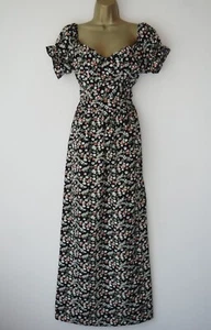 BOOHOO BLACK FLORAL PUFF SLEEVE MAXI DRESS SIZE 16 SWEETHEART NECKLINE - Picture 1 of 5