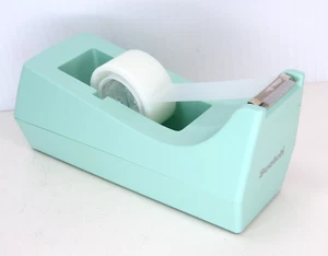 RARE Vtg Scotch 3M C-38 Mint Green Teal Blue Weighted Tape Dispenser + Spindle - Picture 1 of 12