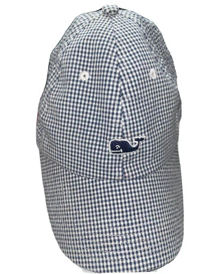 Vineyard Vines Blue White HAT whale Embroidered on Front Gingham Cotton Blend OS Foto 1 de 4