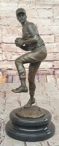 Bronze Male playing Baseball Throwing Ball Pitcher Marble Base Signed Gift NR - Picture 1 of 10
