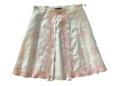 Anne Carson Woman's A-Line Skirt Size 14 White -Pink  Embroidered Beaded Pleated - Image 1 of 4