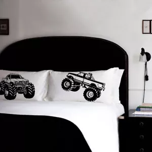 Monster Truck Pillow Case Set TC 220 Cotton Pillow Covers room decor car bedding - Picture 1 of 3