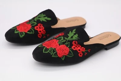 ZAPATO MOCASINES DE GAMUZA NEGRO CATHERINE MALANDRINO LOYSTER MULAS BORDADO ROSA ROJO Foto 1 de 3