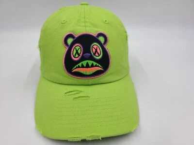 Baws Crazy Bear KB Ethos Distressed Strapback Adjustable Hat Cap Men Women Green - Image 1 of 4