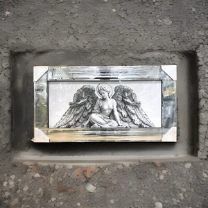White Angel Picture Liquid Art Wings Wall Hung Mirror Frame Glitter 85x45 cm - Picture 1 of 4