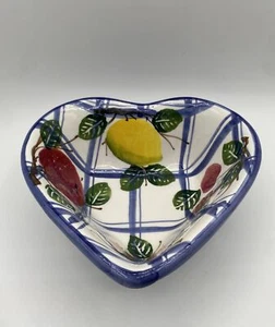 ANCORA Made In Italy Heart Shaped Hand Painted Bowl Fruit Design - Picture 1 of 6