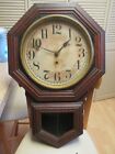 ANTIQUE OAK SESSIONS OCTAGON WALL REGULATOR CLOCK 12" Drop 1908 Time Only 8 Day