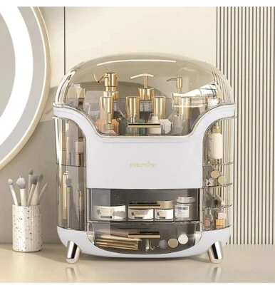 Caja de almacenamiento grande multifuncional de maquillaje blanco y dorado o productos de belleza Foto 1 de 4