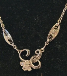 Sterling Silver Necklace Am Lee Crystal Filigree Wedding Necklace wh03-29 - Picture 1 of 7
