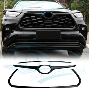 ABS Piano Black Front Bumper Cover Trims Kit x For Toyota Highlander 2020-2024 - Picture 1 of 6