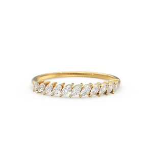 0.40 TDW 14k Gold Marquise Diamond Ring Quarter Eternity Wedding Band - Picture 1 of 8