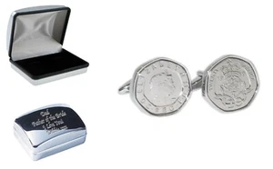 Gemelos de cumpleaños genuinos 20p Veinte peniques puño eslabones de moneda N9970-20p + XDCB - Imagen 1 de 5