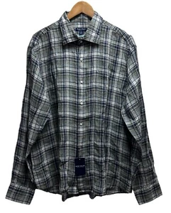 Peter Millar Crown Crafted NEW $250 XL Shirt Flex Finish Linen Blue/Green Plaid - Picture 1 of 5