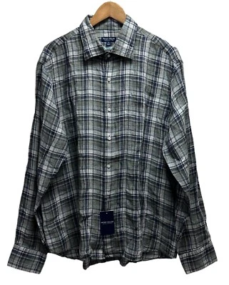 Peter Millar Crown Crafted NEW $250 XL Shirt Flex Finish Linen Blue/Green Plaid - Image 1 of 4