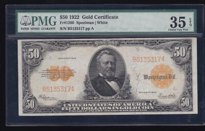 US 1922 $50 Gold Certificate FR 1200 PMG 35 EPQ Ch VF (317) - Image 1 of 2