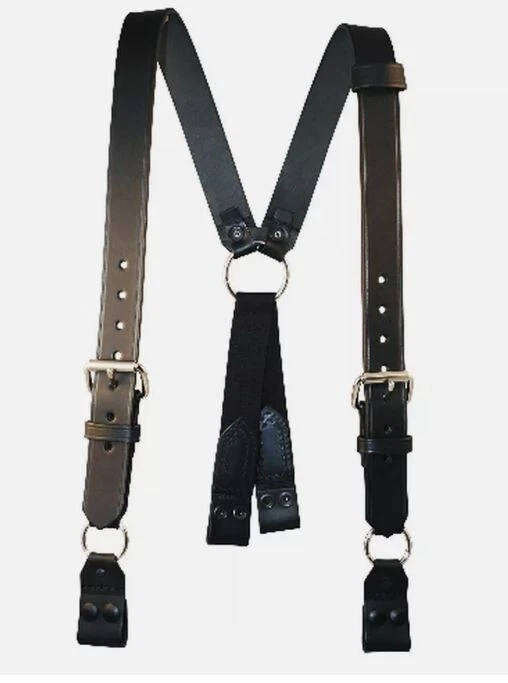 Tirantes de bombero Boston de cuero negros lisos plegables y a presión de 1,5" - 9177-1 Foto 1 de 1