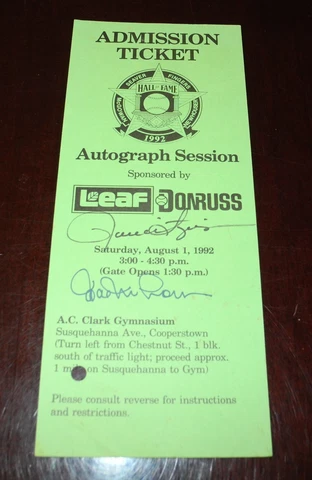 1992 Baseball Hall of Fame Game Admission Pass Ticket Fingers & Newhouser Auto Cover