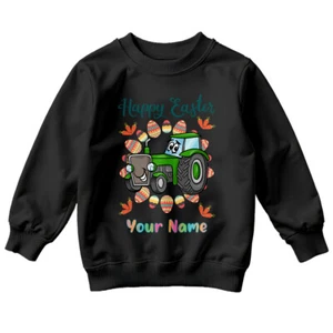 Personalised Boys Girls Green Tractor Happy Easter Sweatshirt Jumper Outfit #ED - Picture 1 of 21