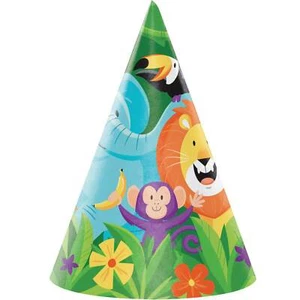 Jungle Safari Party Hats (pack of 8) Zoo Animals Birthday Party Supplies - Picture 1 of 1