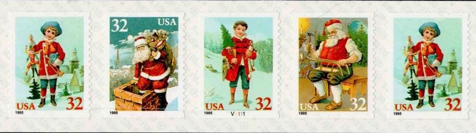 US #3014-3017 MNH PNC5 1995 Christmas Santa Claus Chimney Tree [Coil][3017a] - Image 1 of 1