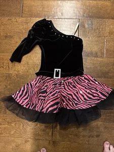 Dance Costume Weissman Jazz Tap IC Child Girl 7/8 Pink Black Animal Print Velour - Picture 1 of 5