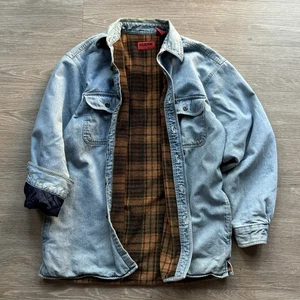Men’s 1990’s VINTAGE DENIM BUTTON UP Fleece Lined SIZE MEDIUM Shacket - Picture 1 of 8