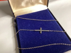 Collana catena maglia ovale 16” croce laterale argento sterling 925 spedizione gratuita - Foto 1 di 5