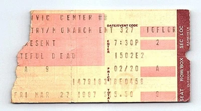 Grateful Dead Concert Ticket Stub March 25 1987 Hartford Connecticut - Image 1 of 2