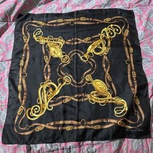 Oscar de la Renta 30x30 Vintage 100 % Seide Schal Japan schwarz Reitsport Motiv EUC - Bild 1 von 13
