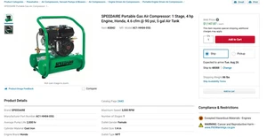 Compresor de aire de gas portátil Speedaire AC1-HH04-05G 4,0 hp 4 GB42 motor Honda - Imagen 1 de 2