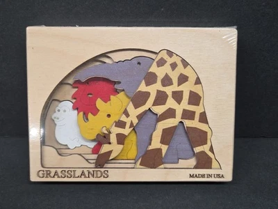 American Puzzle Company Grasslands Wooden Layered Animals USA made - Image 1 of 4