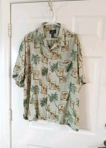Bermuda Bay Herren XL 100% Seide Hawaii Tropical Pineapple And Palms Camp Hemd  - Bild 1 von 6