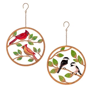 What She Shed Outdoor Hanging D?cor, Metal, Circular Rustic Bird, 12", Set of 2 - Picture 1 of 4